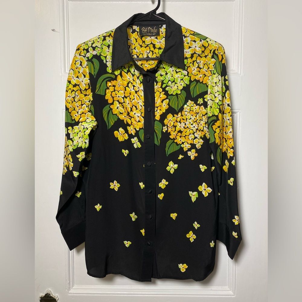 Bob Mackie Black and Yellow Floral Blouse